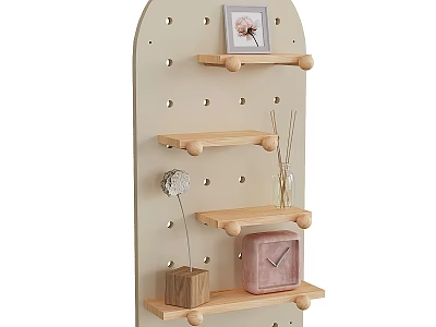 Minimalist Arched Wall Decor With Multiple Wooden Shelves And Ornaments 3d model