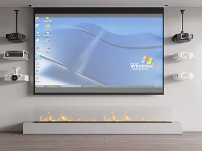 Projection Monitoring System Installation Featuring Large Display Screen And Surveillance Equipment 3d model