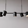 Modern Black Chandelier with Multiple Cylindrical Lights on Horizontal Bar Against Gray Wall Background 3d model