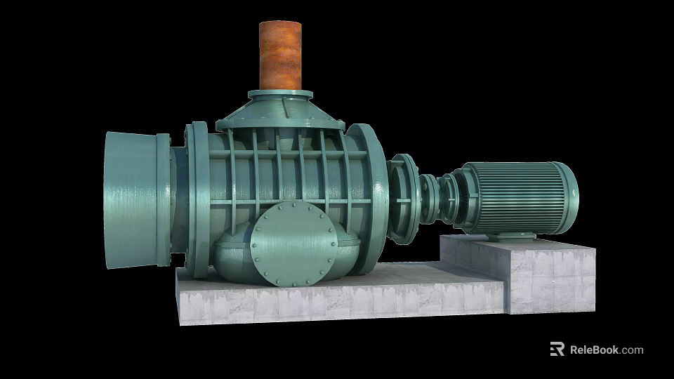 Industrial Motor Driven Compressor With Green Housing Orange Top And Concrete Base 3d model 