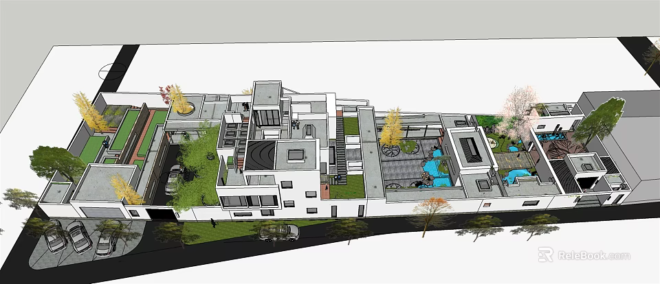Modern Garden Landscape Design With Architectural Structures Water Features And Greenery 3d model 