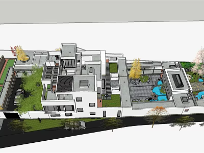 Modern Garden Landscape Design With Architectural Structures Water Features And Greenery 3d model