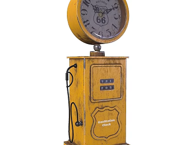 Vintage Yellow Clock with Route 66 Design and Gas Station Style Base 3d model