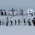 Various Sports Equipment for Fitness Workouts Including Treadmills Dumbbells and Multi Functional Trainers