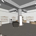 Modern Boutique Store Exterior With Glass Doors Wooden Frames Decorative Paintings And Bench
