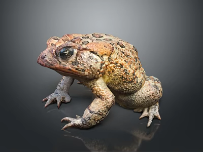 Reptile Toad With Spotted Rough Skin And Prominent Eyes Crouching On Dark Background 3d model