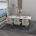 Modern Minimalist Dining Table Set With Rectangular Marble Top And Six White Chairs 3d model