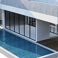 Modern Detached Villa With Multi Level Design Glass Windows And Swimming Pool 3d model
