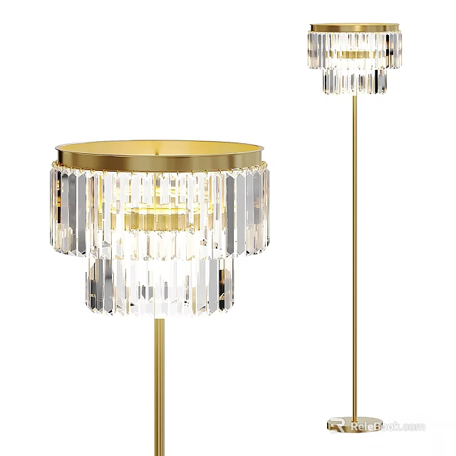 Elegant Modern Floor Lamp With Crystal Shade And Gold Metal Stand 3d model 