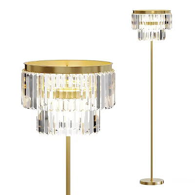 Elegant Modern Floor Lamp With Crystal Shade And Gold Metal Stand 3d model