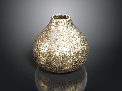 Shiny Golden Vase With Crackle Texture On Black Background With Reflection 3d model