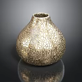 Shiny Golden Vase With Crackle Texture On Black Background With Reflection