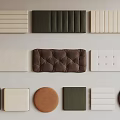 Various Upholstered Wall Panels With Striped Tufted And Circular Designs In Beige Green Brown White