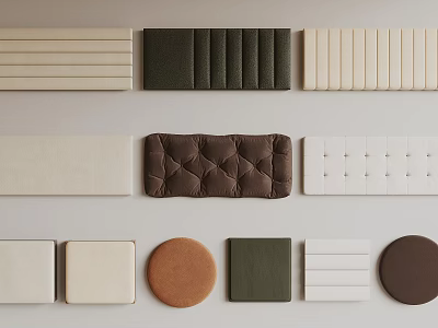 Various Upholstered Wall Panels With Striped Tufted And Circular Designs In Beige Green Brown White 3d model