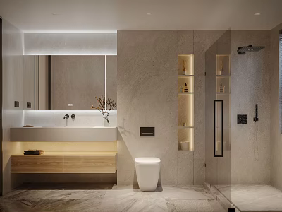 Modern Bathroom Interior Design With Marble Walls Vanity And Glass Shower Enclosure 3d model