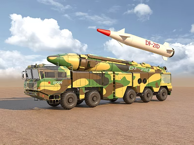 Camouflage Military Functional Vehicle With Missile Launch System On Desert Terrain 3d model