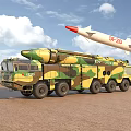 Camouflage Military Functional Vehicle With Missile Launch System On Desert Terrain