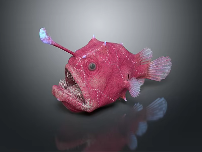 Pink Anglerfish With Luminous Lure And White Spots On Dark Background 3d model