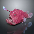Pink Anglerfish With Luminous Lure And White Spots On Dark Background