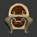 Ornate Display Cabinet Shelf With Wooden Panel Red Floral Motifs Gold Framing And Gemstone Embellishments