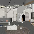 Modern Clothing Store Interior Design Featuring Decorative Tree Structure Mannequin Reception Desk And Staircase