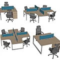 Modern Office Work Desks With Dividers And Ergonomic Chairs Multiple Setups 3d model