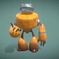 Yellow Cartoon Robot With Blue Hat And Orange Parts In Toy Style