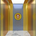 Elevator Interior With Yellow Walls Blue Panel And Cartoon Lion Circular Pattern Design 3d model