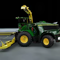 Green Agricultural Harvester With Yellow Cutting Equipment And Extended Mechanical Arm