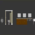 Modern Public Washroom Facilities With Stalls Mirrors And Wooden Cabinets