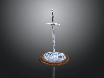 Medieval Sword Standing On Frozen Wooden Base With Icy Details 3d model