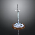 Medieval Sword Standing On Frozen Wooden Base With Icy Details