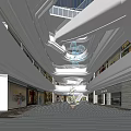 Elegant Modern Multi Level Shopping Mall Interior With Art Installation And Shops