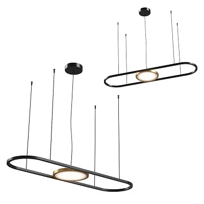 Modern Black Metal Linear Chandelier With Circular LED Lights for Dining Room 3d model