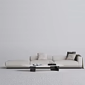Modern L Shaped Beige Sofa With Throw Pillows And Sleek Coffee Table 3d model