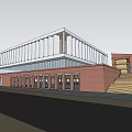 Modern Office Building With Red Brick Exterior Glass Facade And Staircase