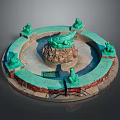 Circular Decorative Fountain With Green Crocodile Center And Five Frogs Sculptures