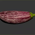 Fresh Purple Striped Eggplant with Green Stem on Dark Reflective Surface