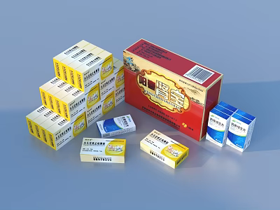 Yellow And White Household Item Boxes Stacked With Red Packaging Box 3d model