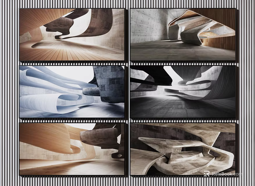 Modern Architectural Interior With Abstract Curved Structures And Dynamic Light Effects 3d model