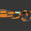 Futuristic Sci Fi Weapon With Orange Gray Body And Blue Glowing Accents