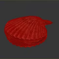 Vibrant Red Scallop Ribbed Shell Structure Against Dark Background With Reflection