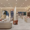 Modern Clothing Store Interior With Marble Decor Sofa Seating And Fashion Display Racks