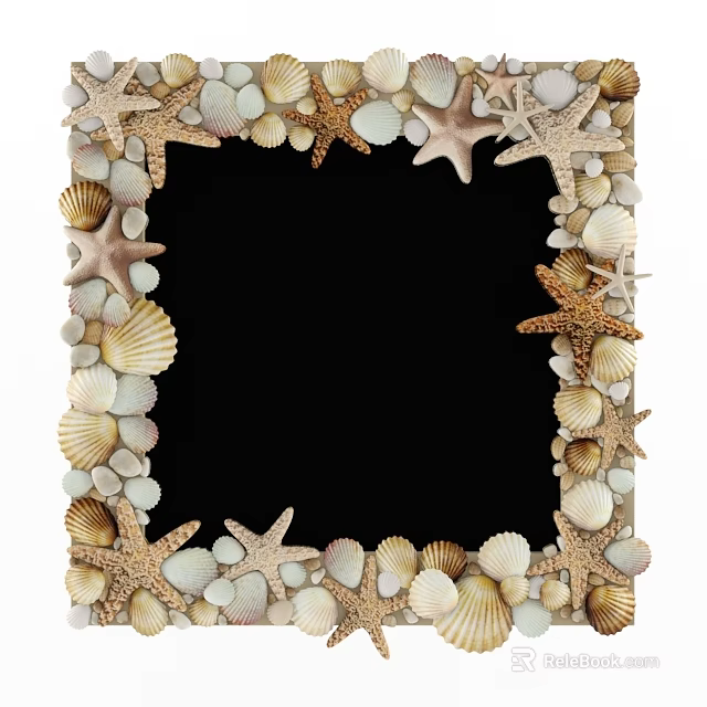 Unique Ornate Wall Mirror Frame Adorned With Natural Seashells And Starfish 3d model 