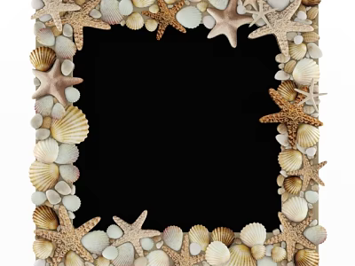 Unique Ornate Wall Mirror Frame Adorned With Natural Seashells And Starfish 3d model