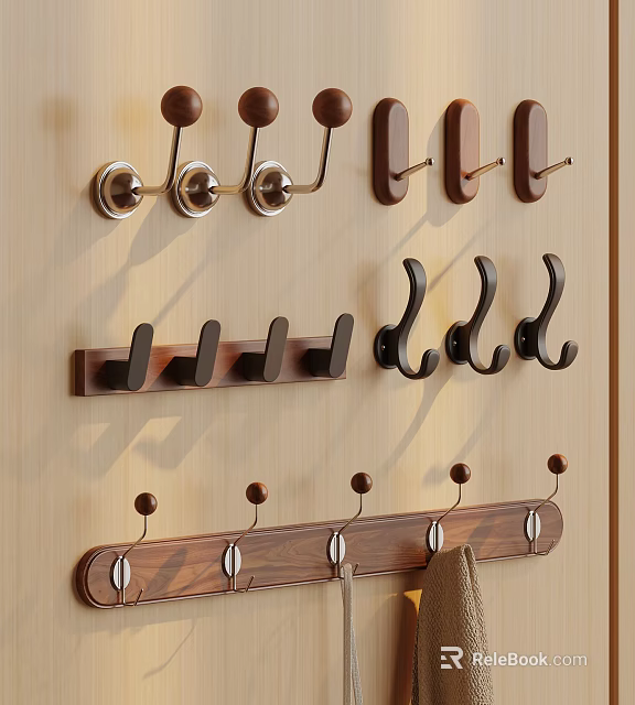 Modern Wooden Wall Mounted Hangers With Multiple Hooks For Coats And Hats 3d model 