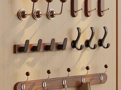 Modern Wooden Wall Mounted Hangers With Multiple Hooks For Coats And Hats 3d model