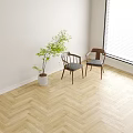 Modern Wooden Frame Leisure Chairs With Gray Cushion Indoor Green Plant And Window