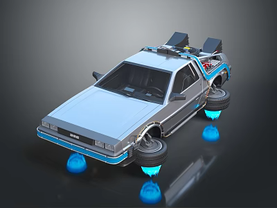 Futuristic Classic Car Hovering With Blue Levitation Devices And Roof Equipment 3d model