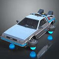 Futuristic Classic Car Hovering With Blue Levitation Devices And Roof Equipment